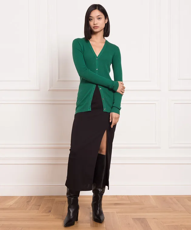 John Smedley Cardigan Lasca verde in lana a coste LASCA