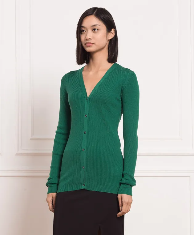 John Smedley Cardigan Lasca verde in lana a coste LASCA