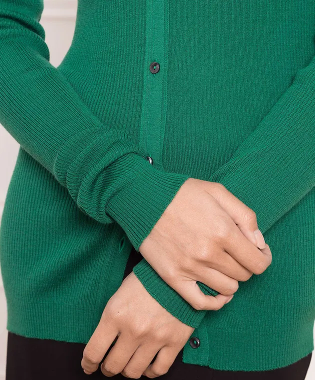 John Smedley Cardigan Lasca verde in lana a coste LASCA
