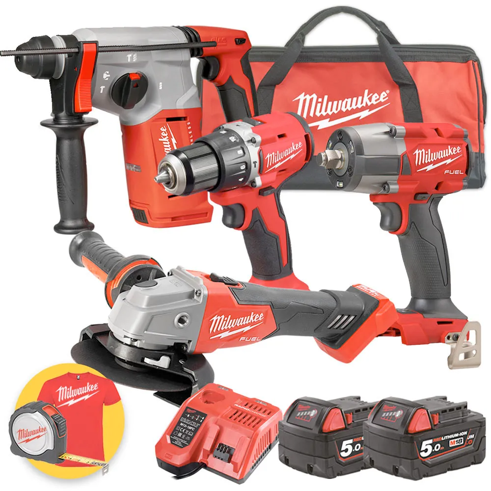 Kit Milwaukee M18 PPA3K-502 - BLPDRC trapano - FSAG125X Smerigliatrice - Tassellatore BLH - Impulsi FMTIW2F12
