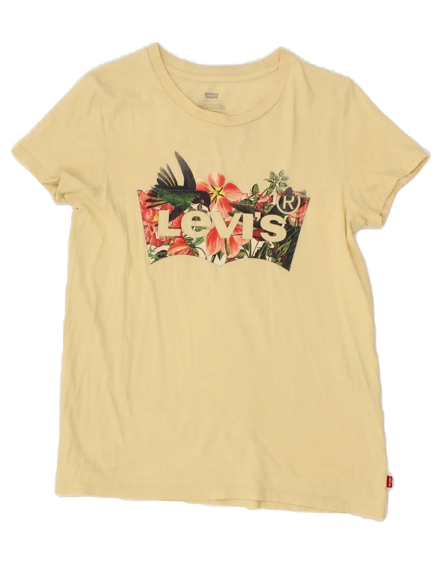 LEVI'S Womens Graphic T-Shirt Top UK 10 Small Yellow Cotton