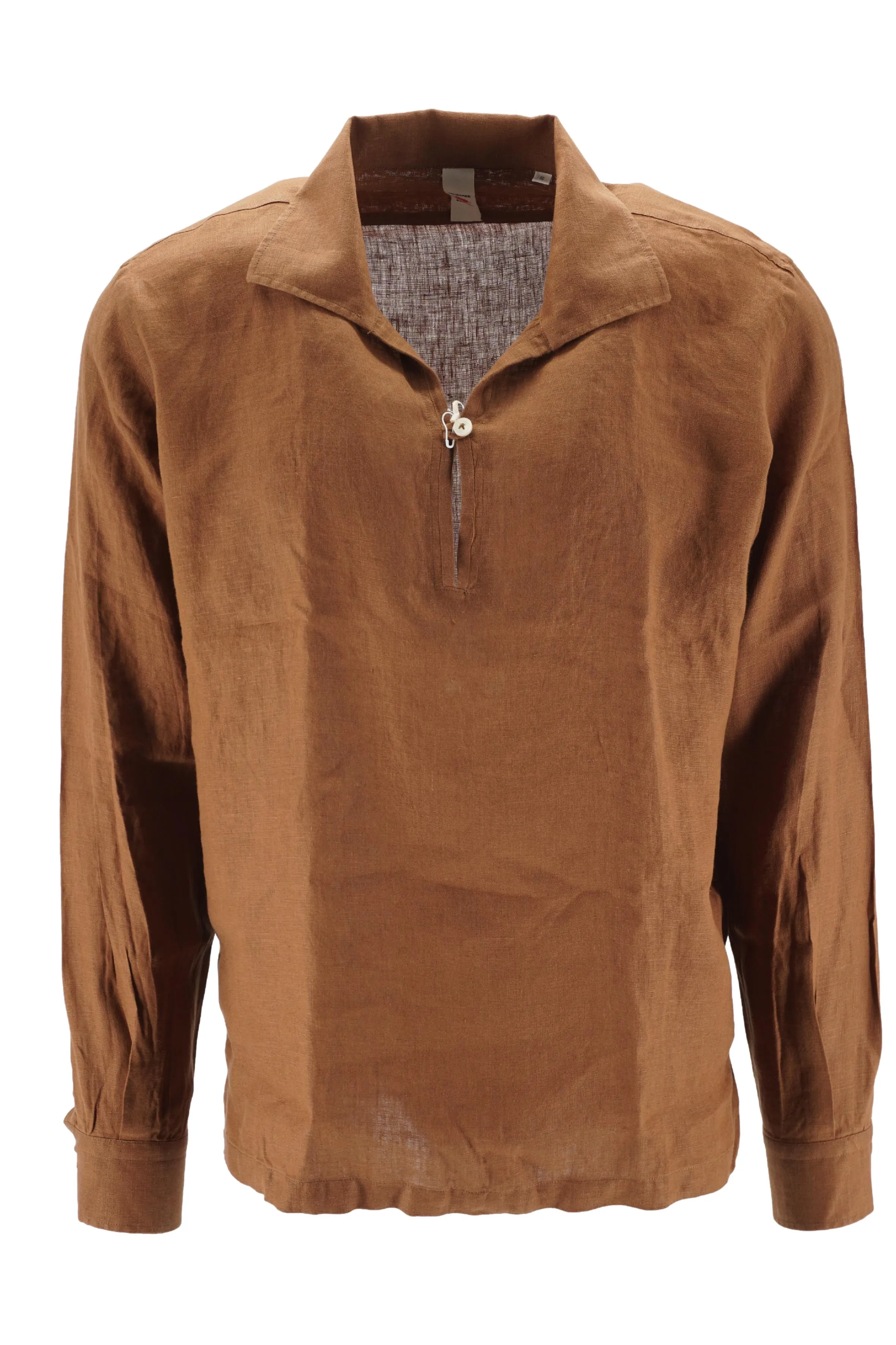 Linen Shirt with One Button Closure / Brown