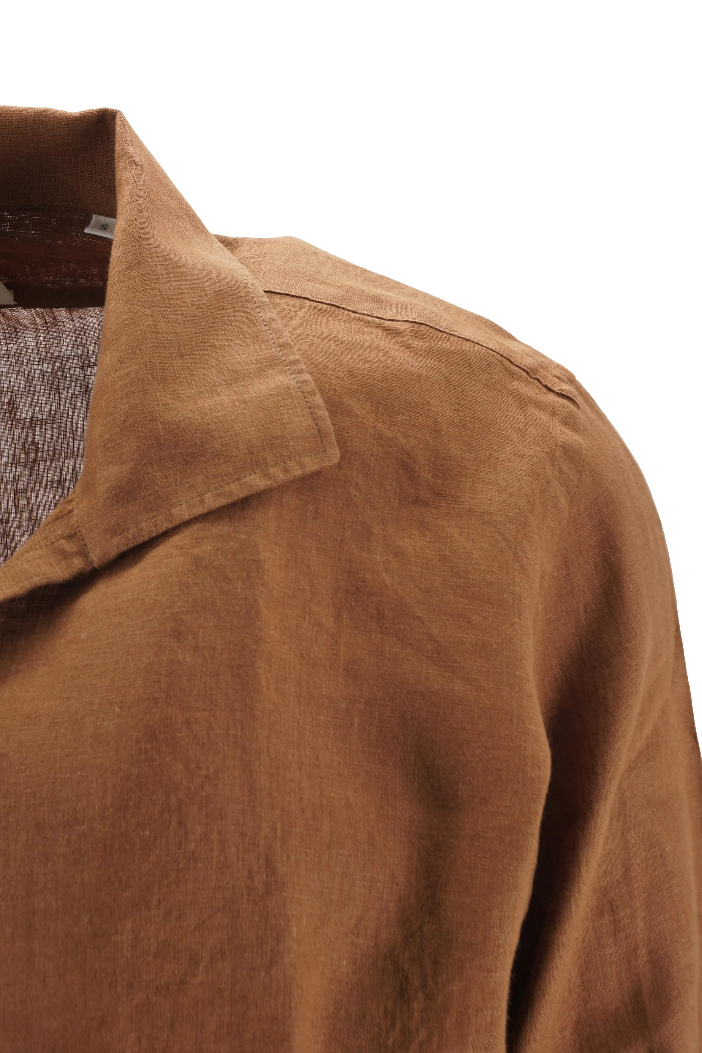 Linen Shirt with One Button Closure / Brown