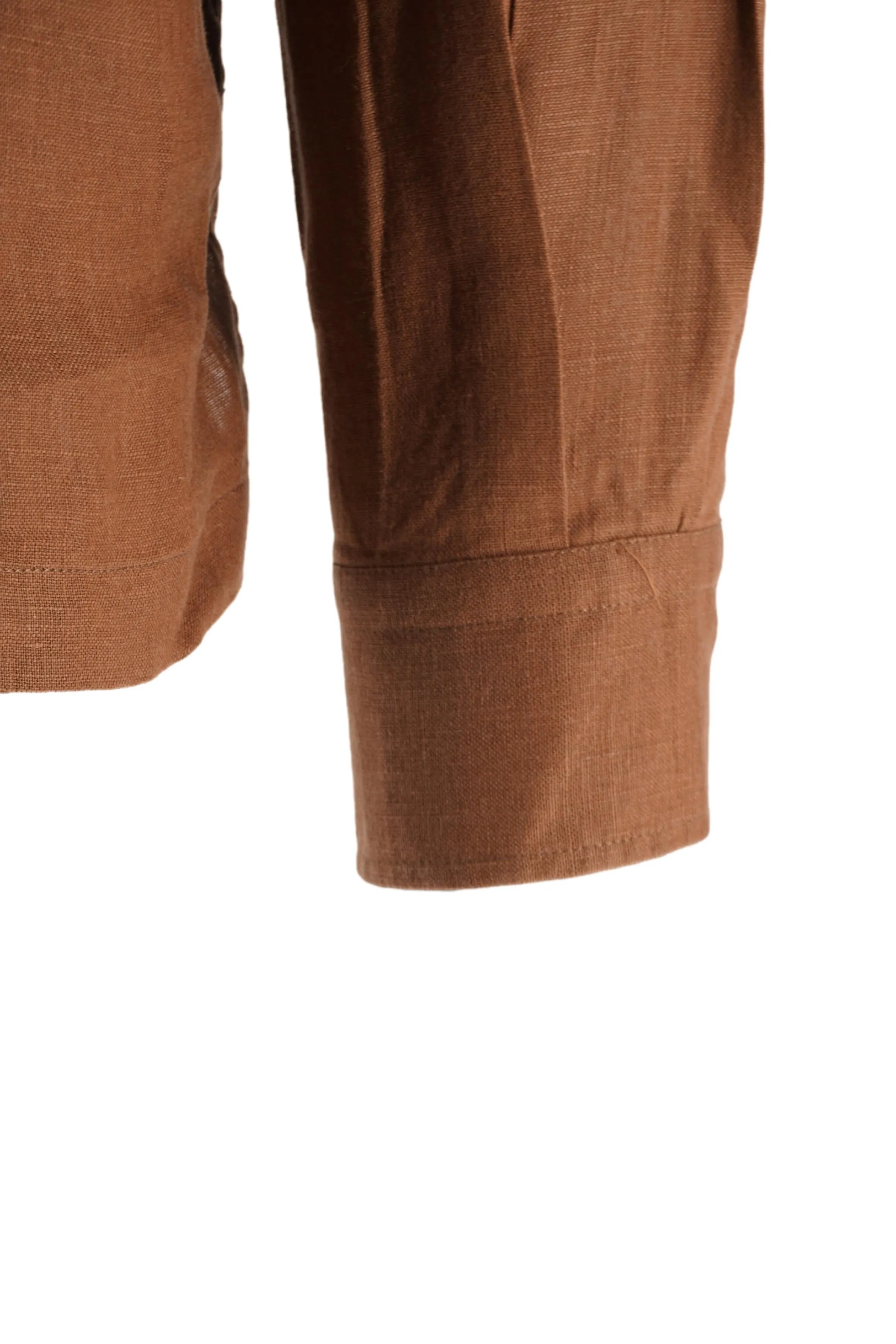 Linen Shirt with One Button Closure / Brown
