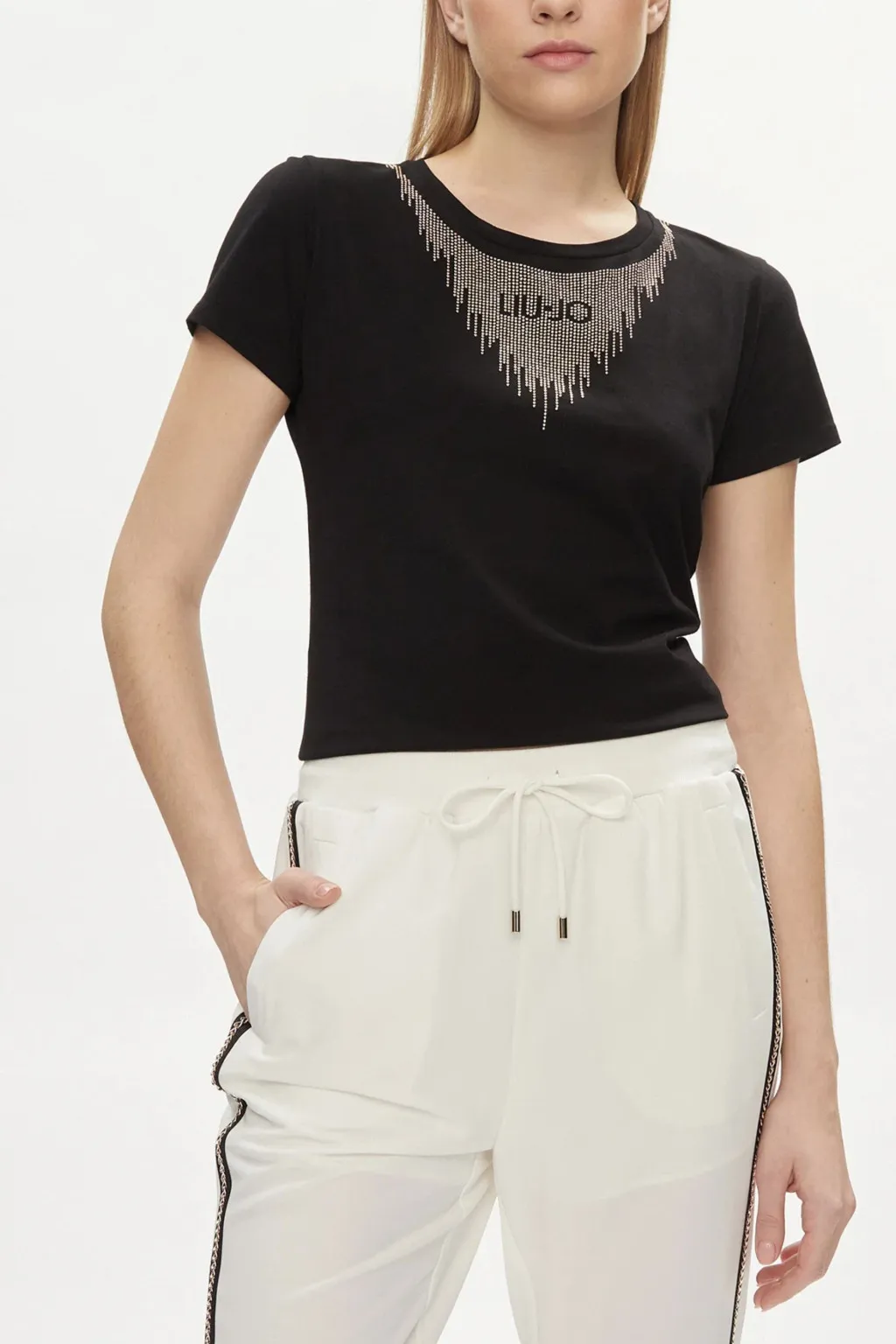 LIU JO T-SHIRT GIROCOLLO NERO CON BORCHIE 4195