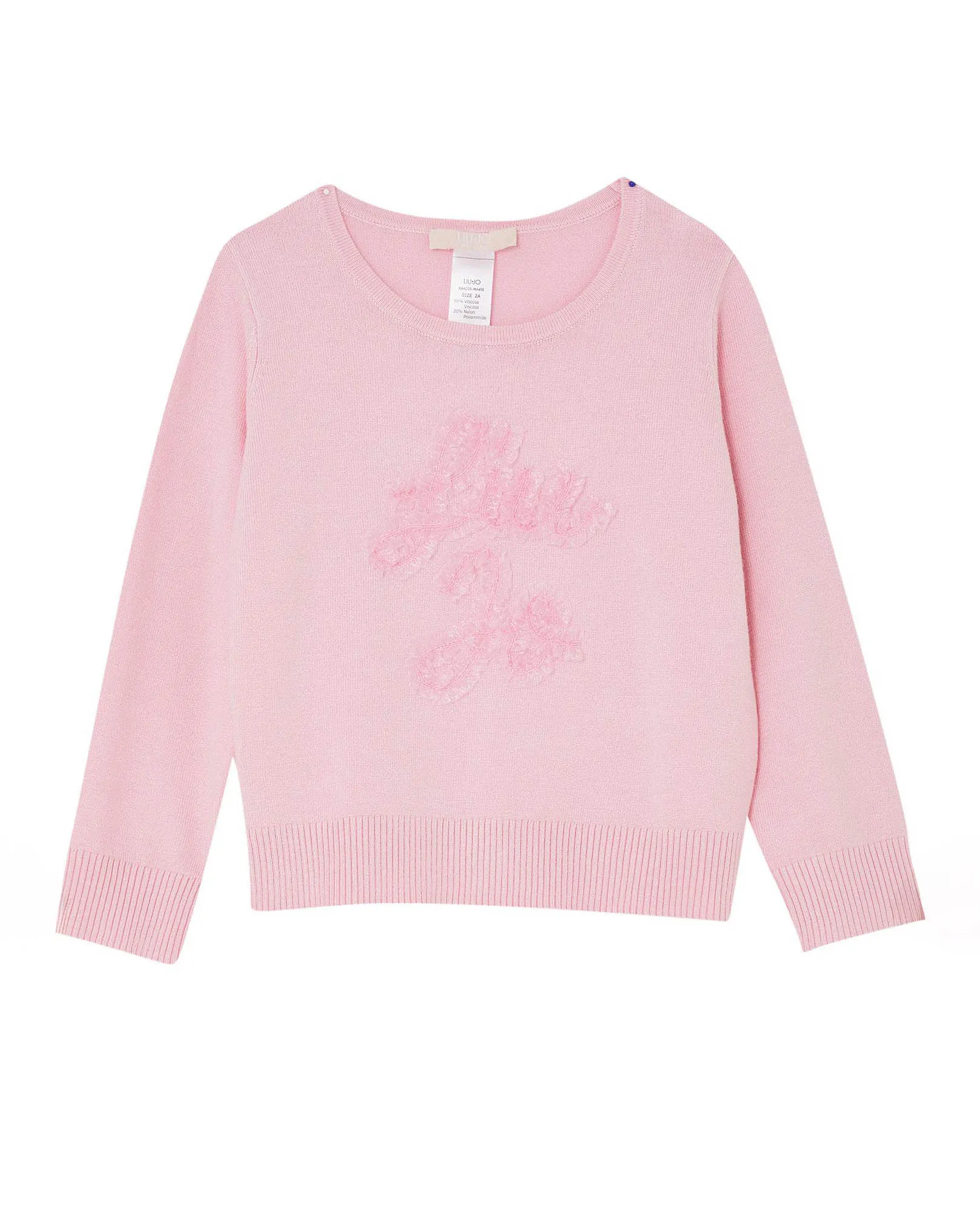 Maglia rosa in viscosa con logo a rouches 3-7 anni