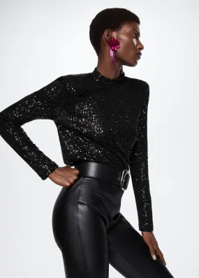 Maglietta paillettes collo alto