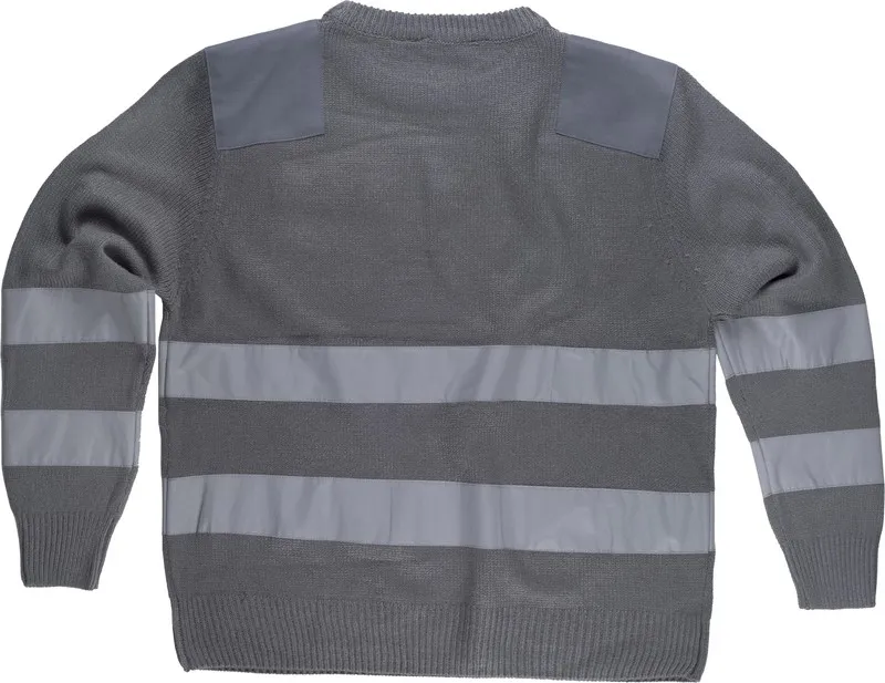 Maglione girocollo con tasca e 2 nastri riflettenti grigio