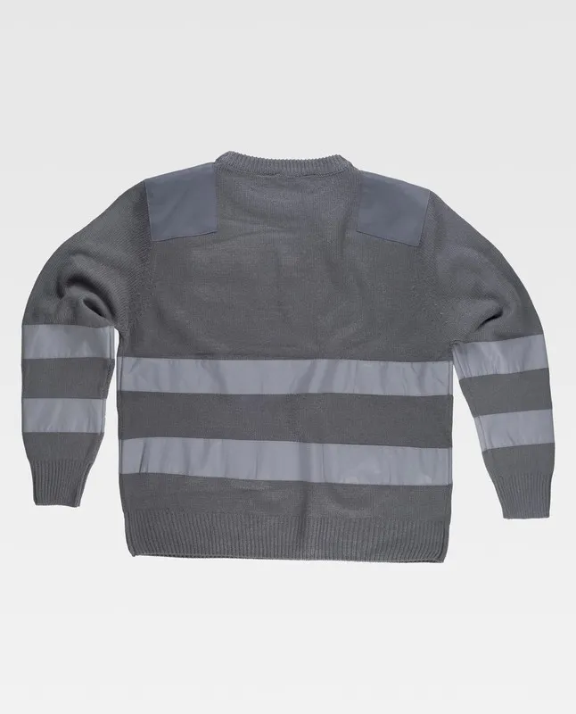 Maglione girocollo con tasca e 2 nastri riflettenti grigio
