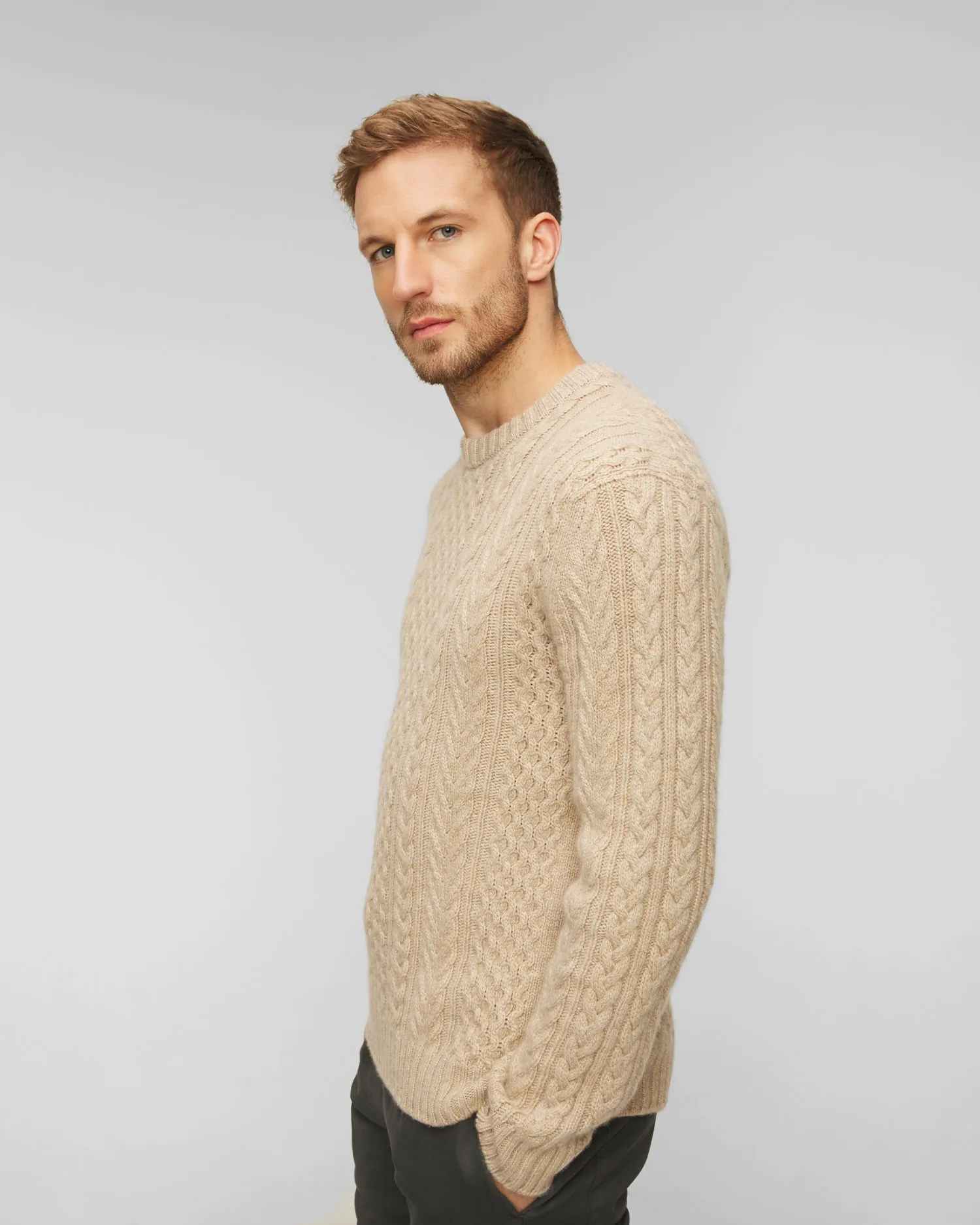 Maglione in cashmere beige da uomo Johnstons of Elgin kai05106hb02104-hb0210