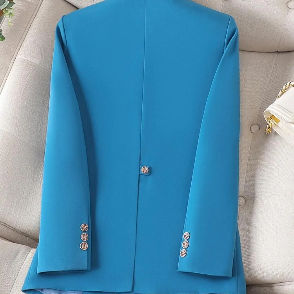 Moda Autunno Inverno Ufficio Donna Blazer Donna Caffè Nero Blu Donna Manica lunga Monopetto Giacca formale solida