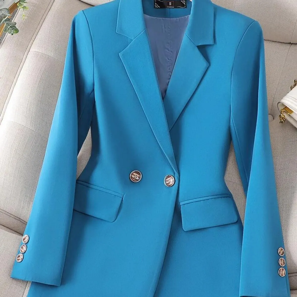 Moda Autunno Inverno Ufficio Donna Blazer Donna Caffè Nero Blu Donna Manica lunga Monopetto Giacca formale solida