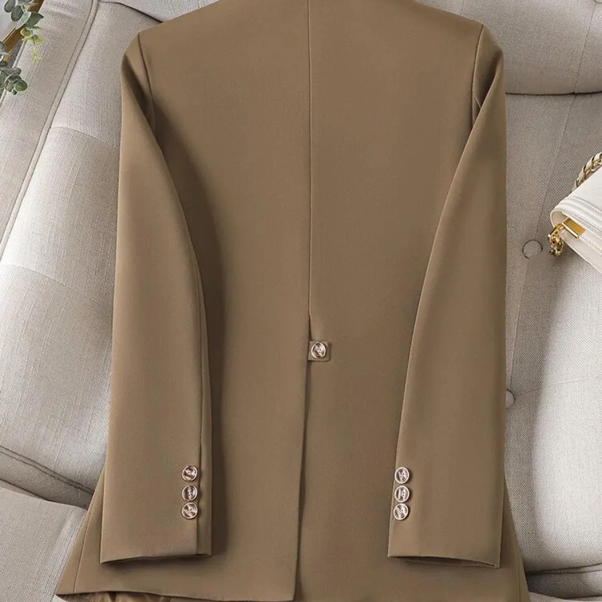 Moda Autunno Inverno Ufficio Donna Blazer Donna Caffè Nero Blu Donna Manica lunga Monopetto Giacca formale solida