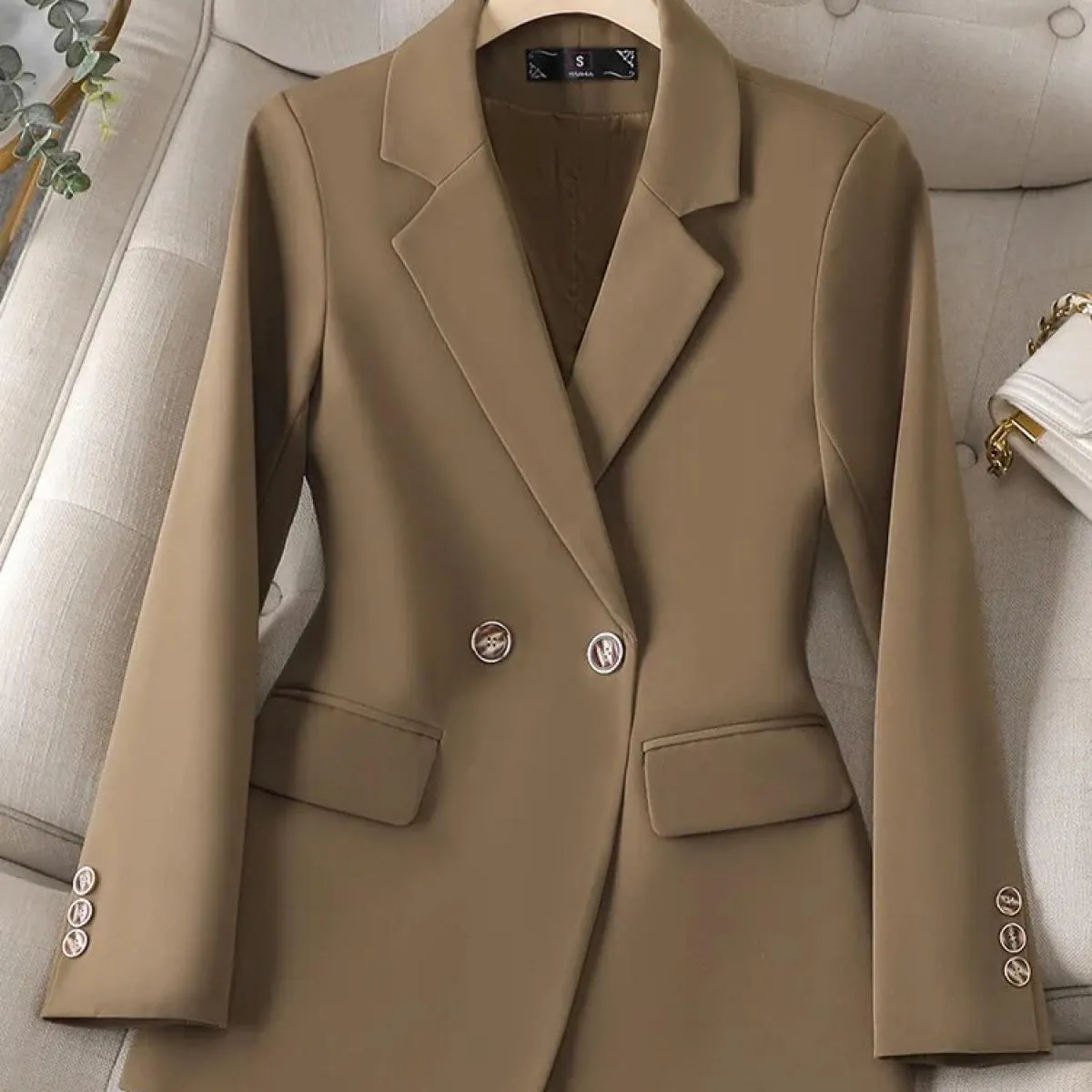 Moda Autunno Inverno Ufficio Donna Blazer Donna Caffè Nero Blu Donna Manica lunga Monopetto Giacca formale solida