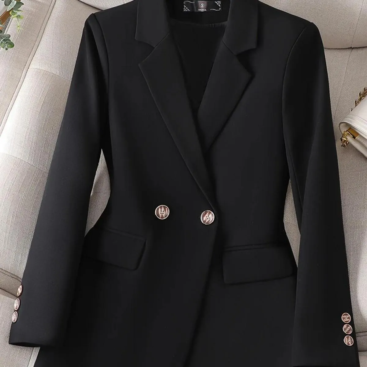 Moda Autunno Inverno Ufficio Donna Blazer Donna Caffè Nero Blu Donna Manica lunga Monopetto Giacca formale solida