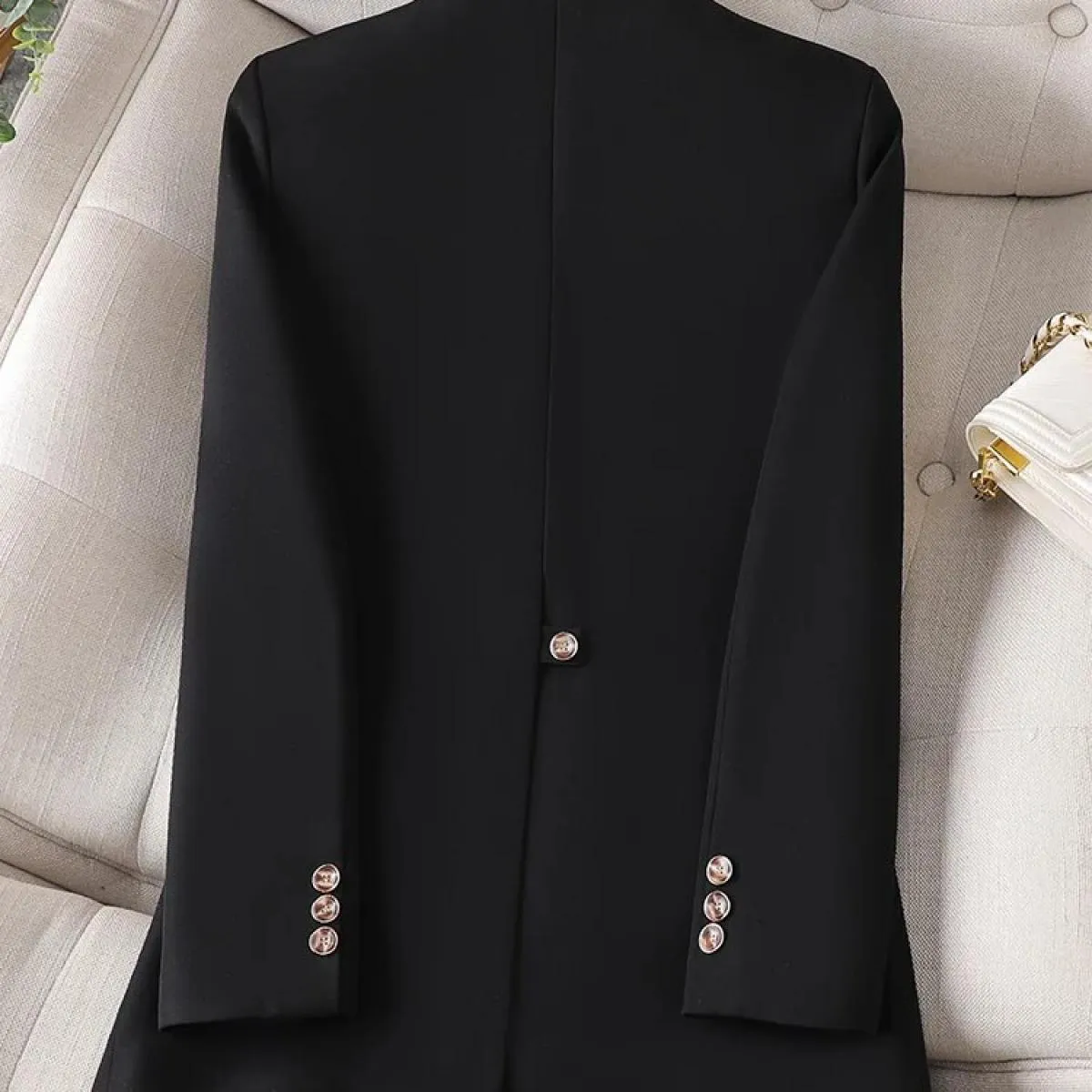 Moda Autunno Inverno Ufficio Donna Blazer Donna Caffè Nero Blu Donna Manica lunga Monopetto Giacca formale solida