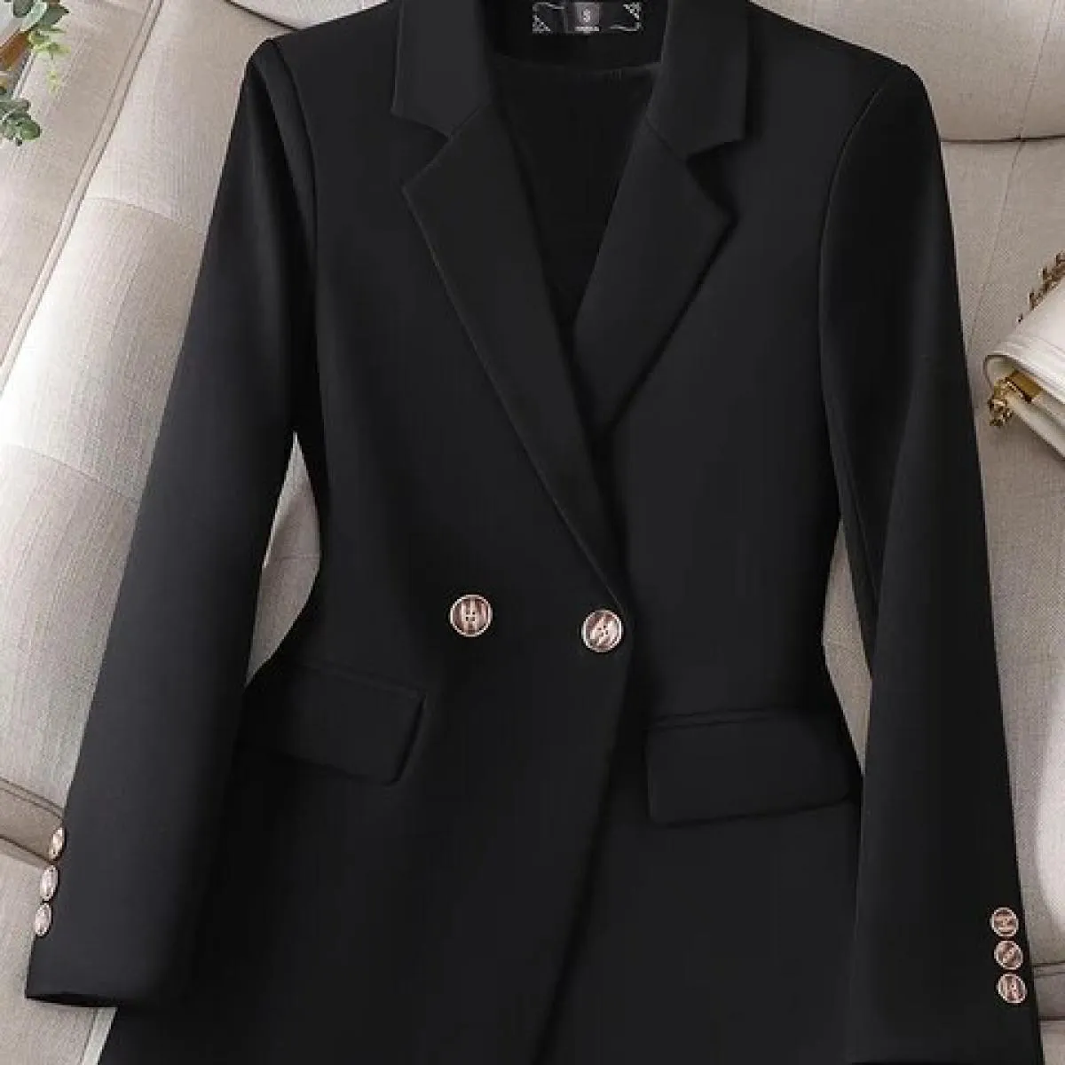 Moda Autunno Inverno Ufficio Donna Blazer Donna Caffè Nero Blu Donna Manica lunga Monopetto Giacca formale solida