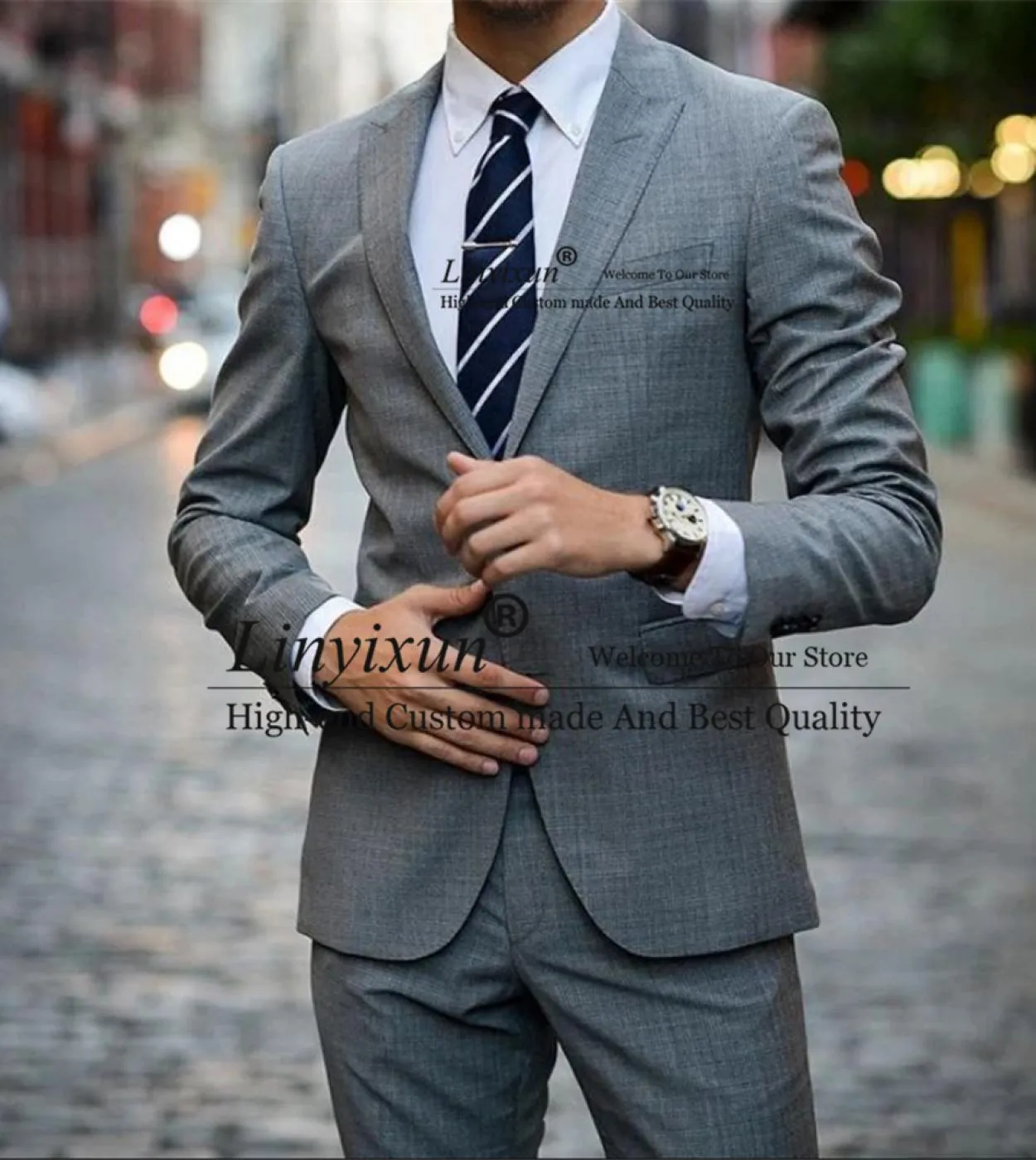 Moda grigio Abiti da uomo Risvolto a punta Giacca da lavoro formale Slim Fit Matrimonio Sposo Smoking Terno Masculino Set 2 pezz