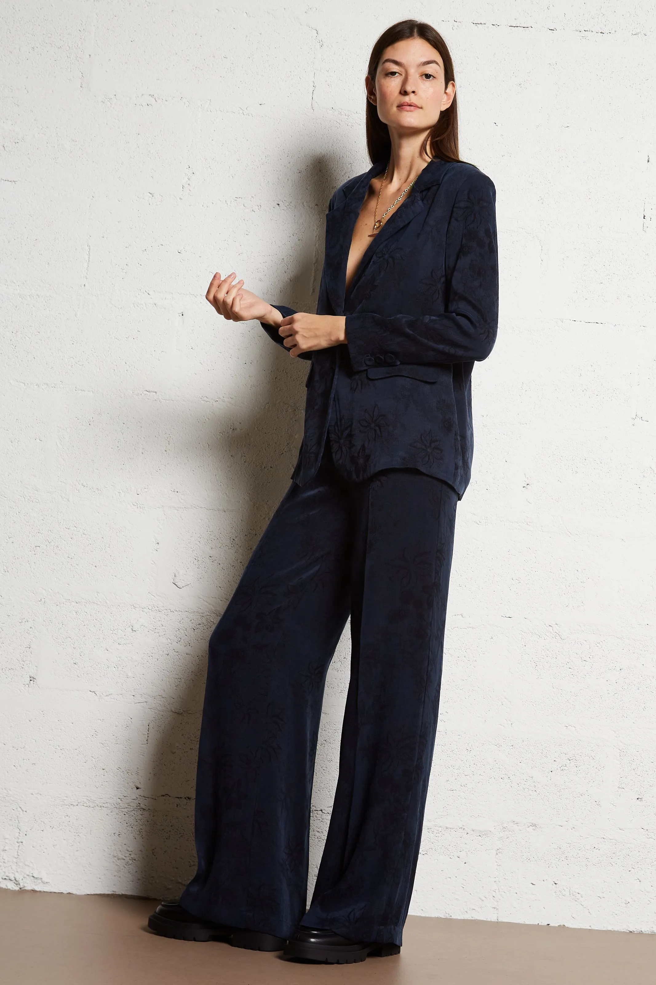  MOMONI   MISAKI - Pantaloni dritti in jacquard stampato | Blu