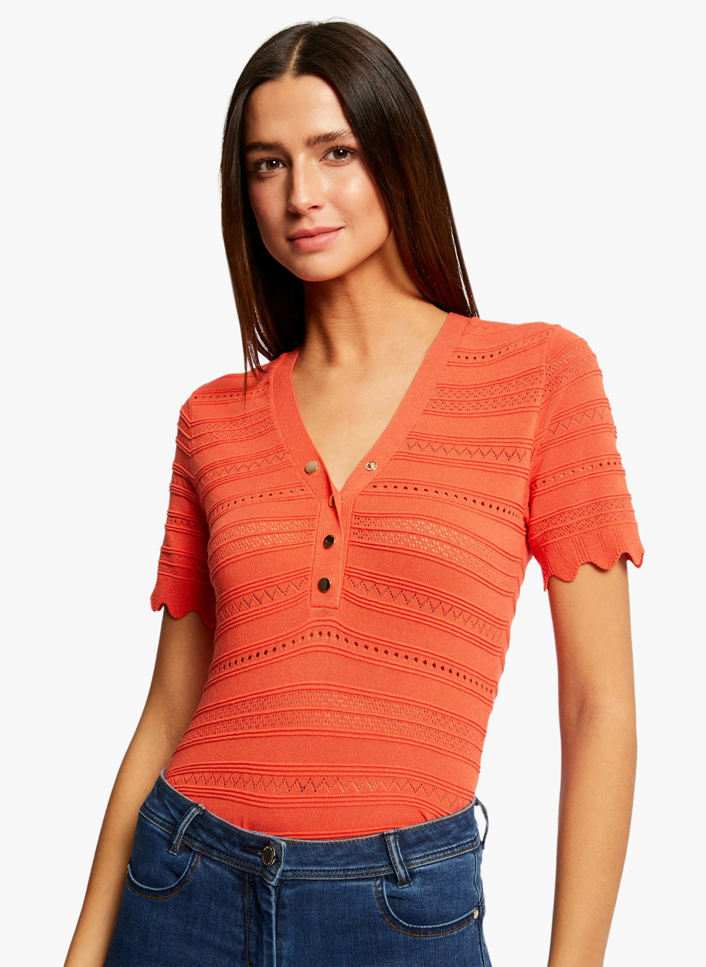  MORGAN   MISHI - Maglione scollo a V maniche corte | Arancione