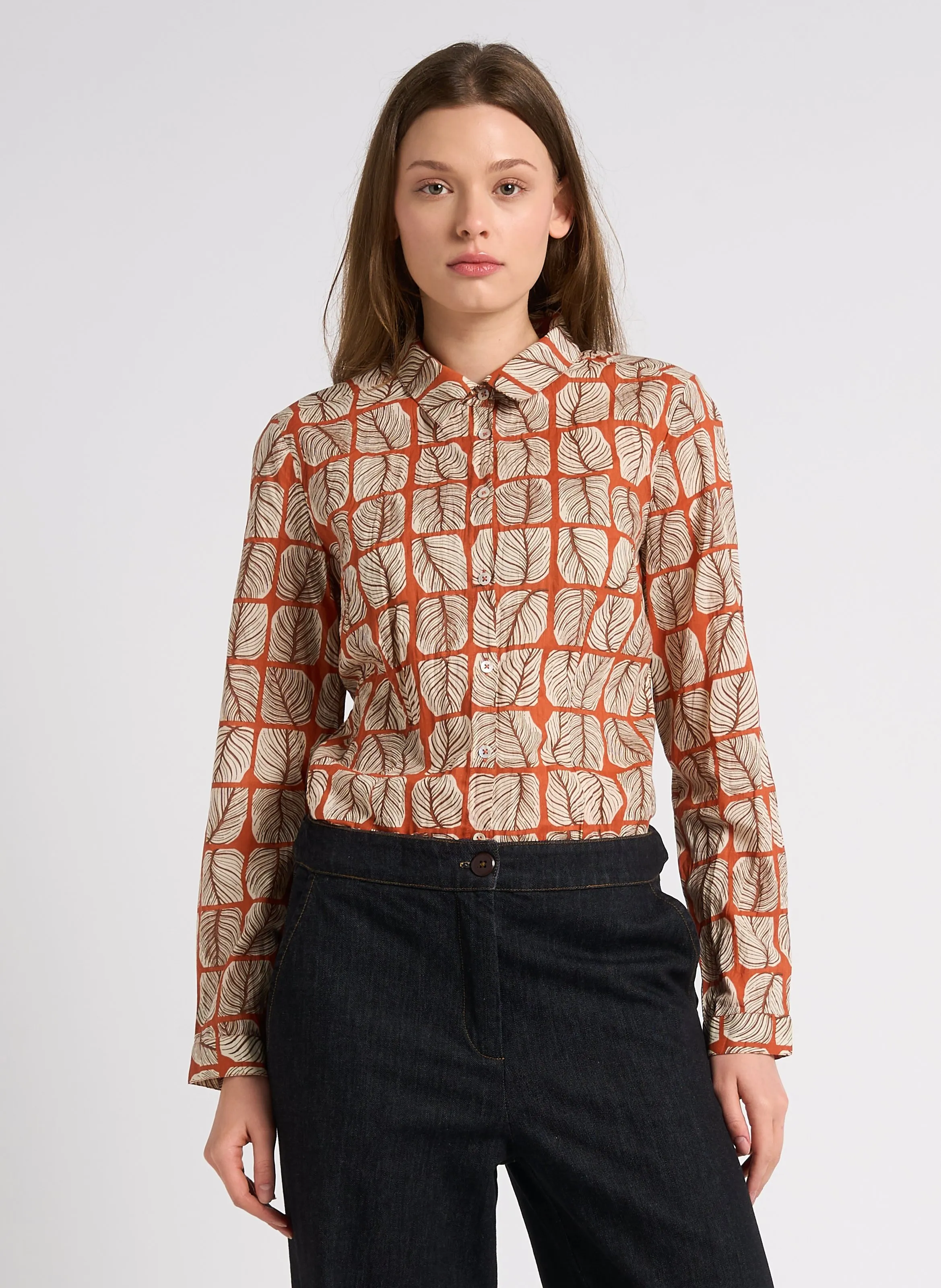  NICE THINGS   Camicia collo classico in cotone | Arancione