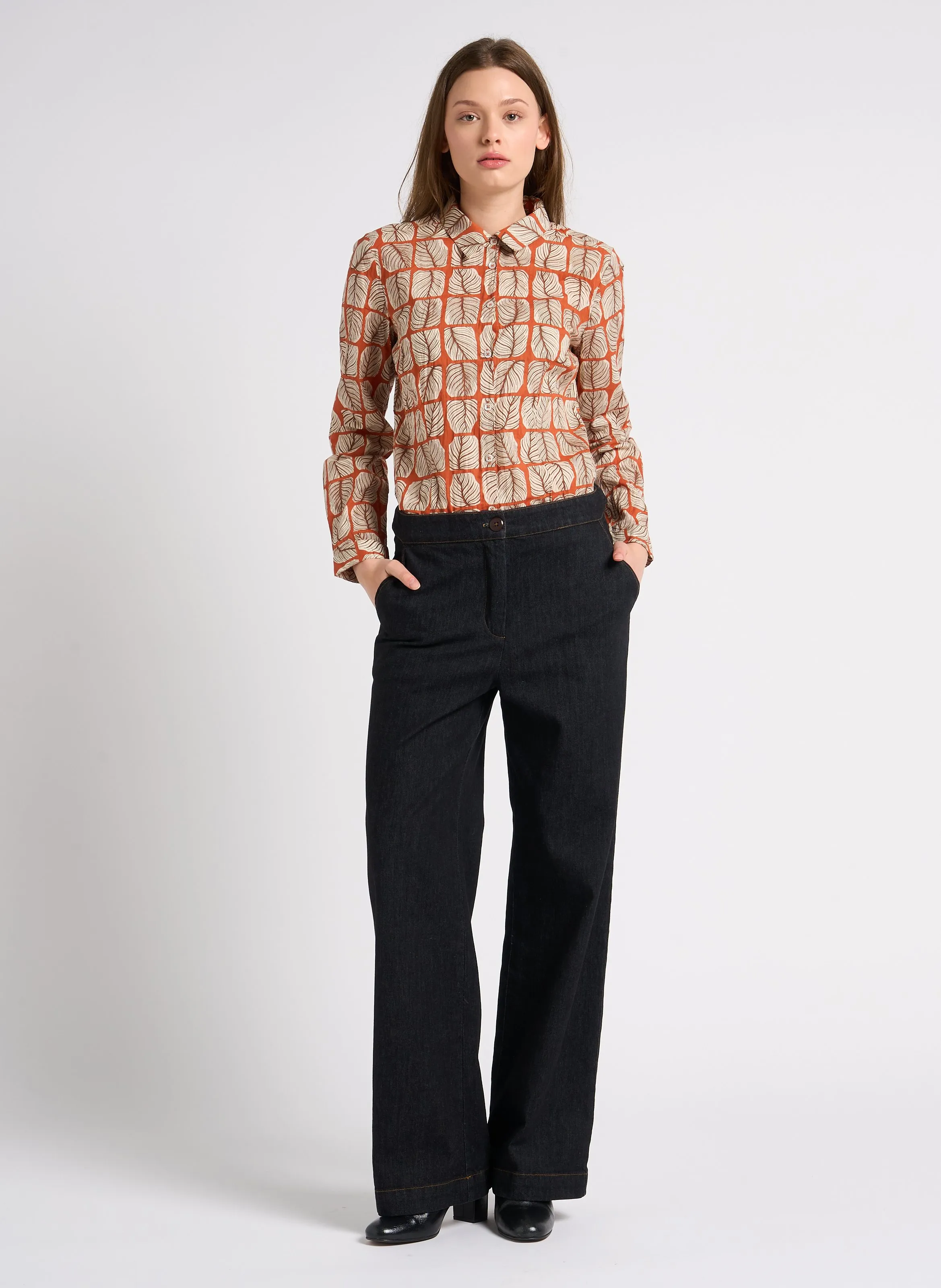  NICE THINGS   Camicia collo classico in cotone | Arancione