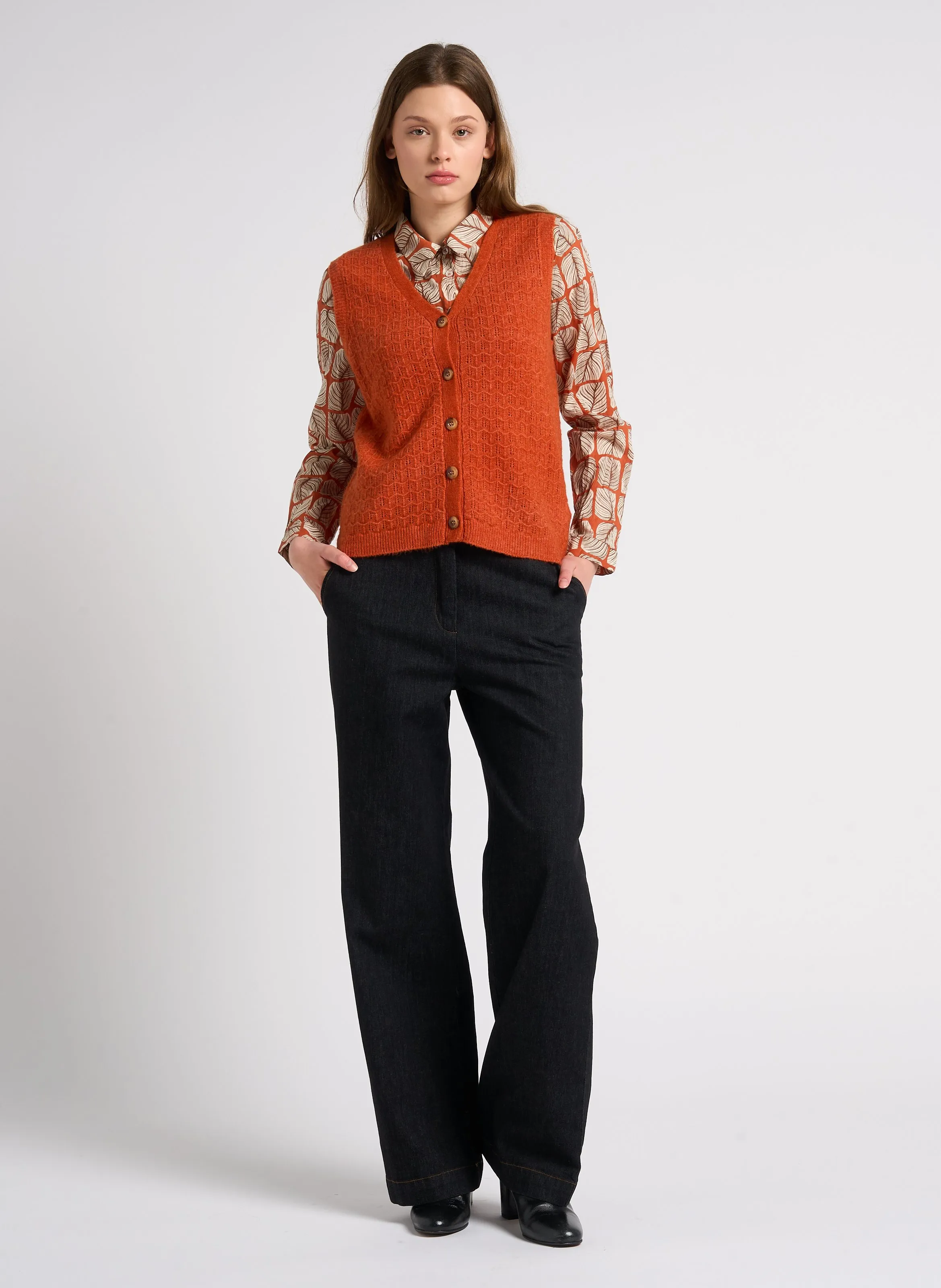  NICE THINGS   Camicia collo classico in cotone | Arancione