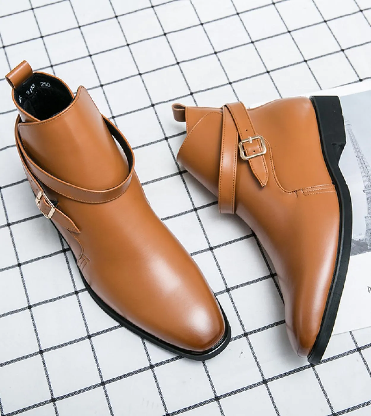 Nuovi stivali con cinturino con fibbia marrone per uomo Stivaletti con punta quadrata per uomo con spedizione gratuita Zapatos D