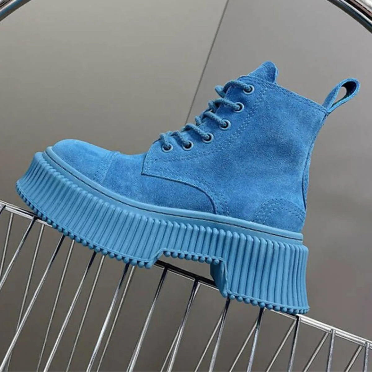 Nuovi stivali con plateau autunnali per donna in vera pelle di cammello pelle scamosciata di mucca stivaletti grossi alla cavigl