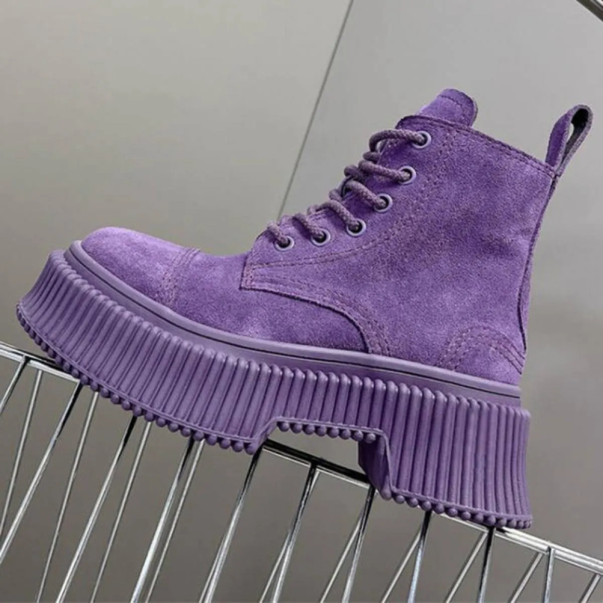 Nuovi stivali con plateau autunnali per donna in vera pelle di cammello pelle scamosciata di mucca stivaletti grossi alla cavigl