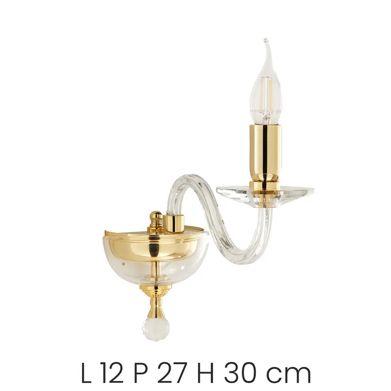 Ondaluce Applique Paganini/1 in vetro lavorato a mano dettagli in cristallo ottico, oro