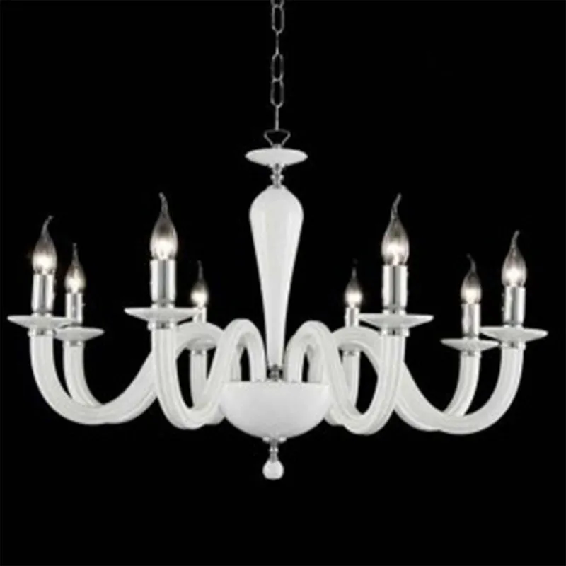 Ondaluce Lampadario Ravel/8 in vetro lavorato a mano con dettagli metallici, bianco