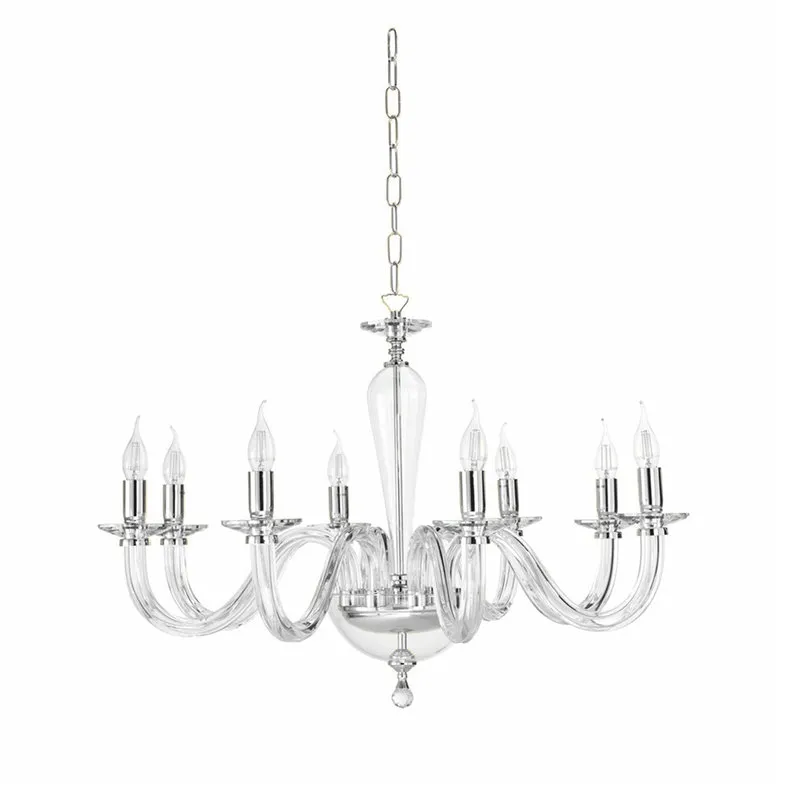 Ondaluce Lampadario Ravel/8 in vetro lavorato a mano con dettagli metallici, cromo