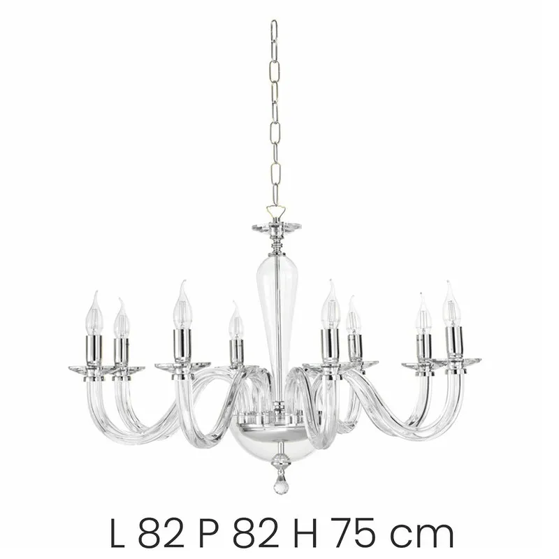 Ondaluce Lampadario Ravel/8 in vetro lavorato a mano con dettagli metallici, cromo