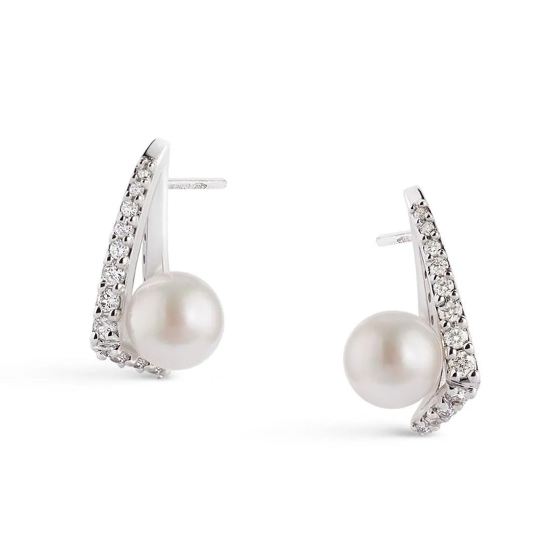 Orecchini in oro bianco con perle Akoya e diamanti ct.0,41