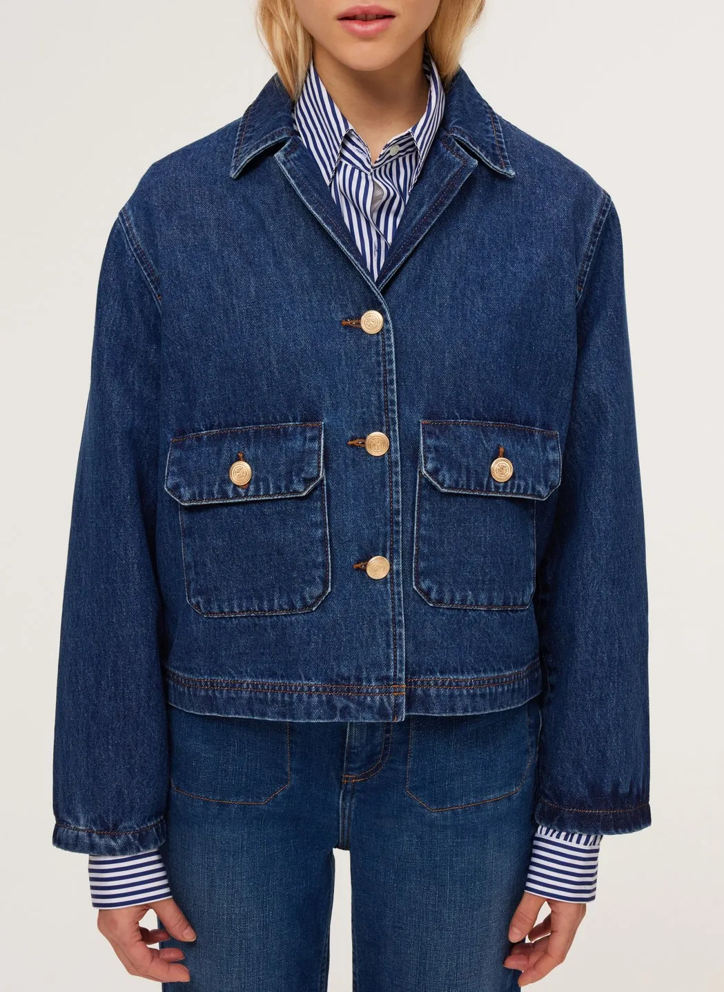  PABLO   BRIELLE - Giacca dritta in jeans di cotone | Blu