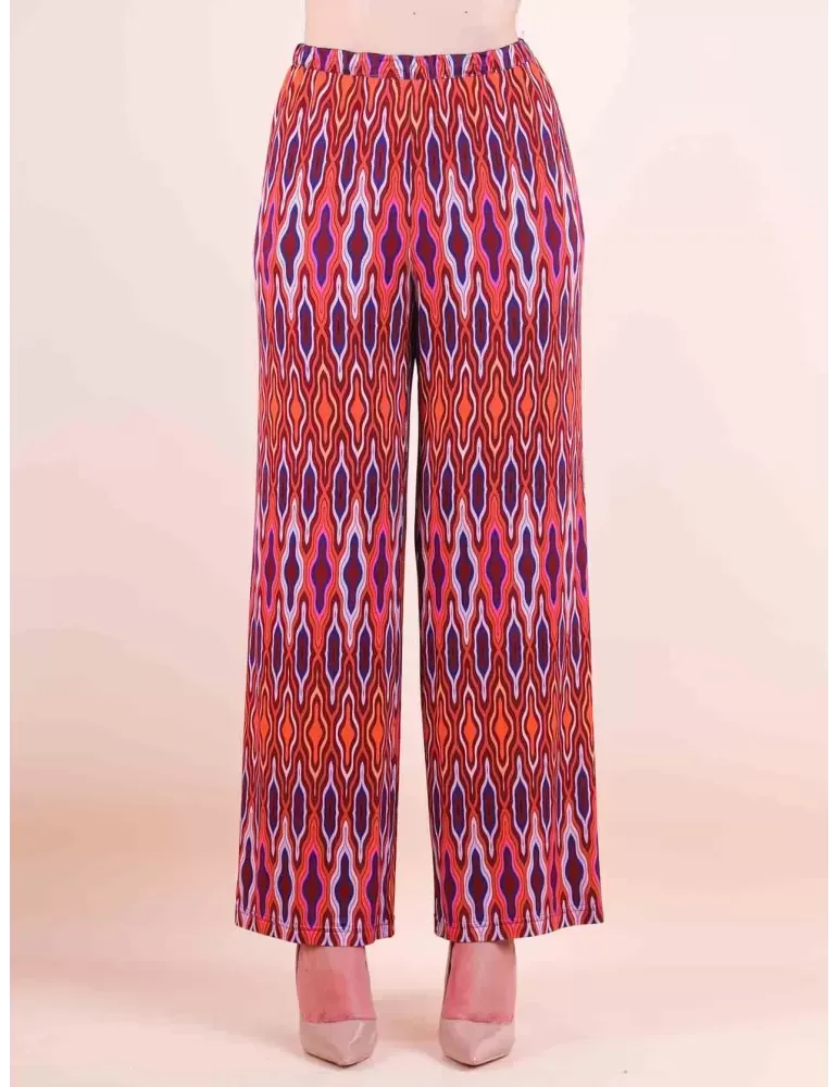 Pantaloni jersey seta fantasia arancio e viola Maesta Milano