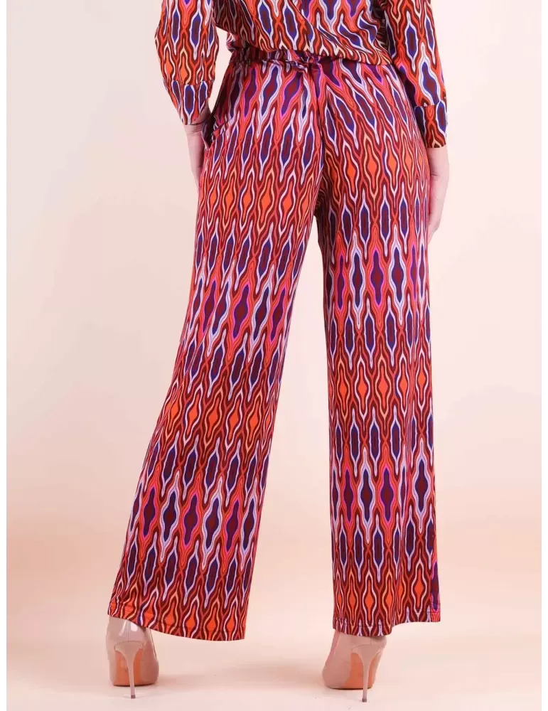 Pantaloni jersey seta fantasia arancio e viola Maesta Milano