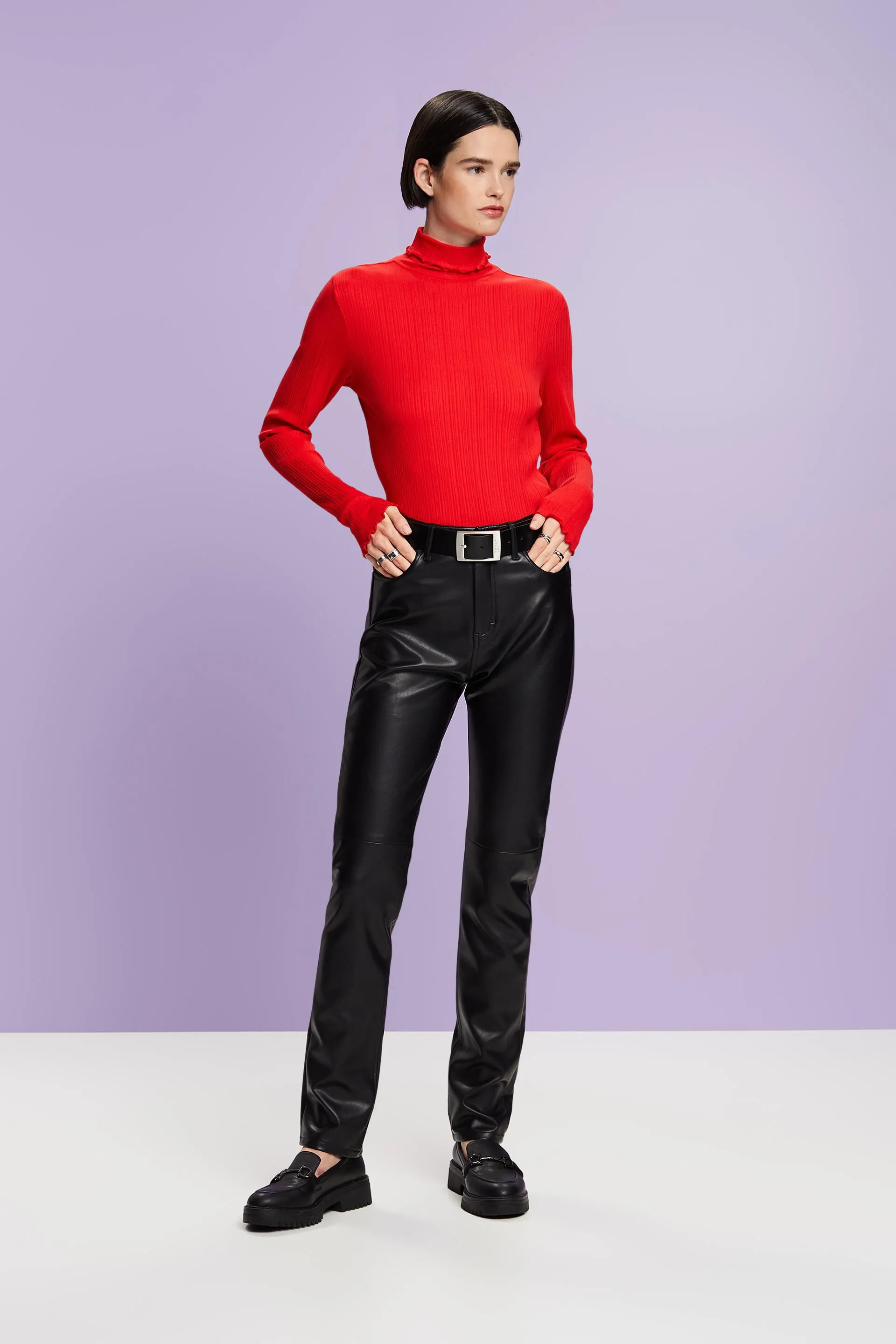Pantaloni slim a vita alta in ecopelle