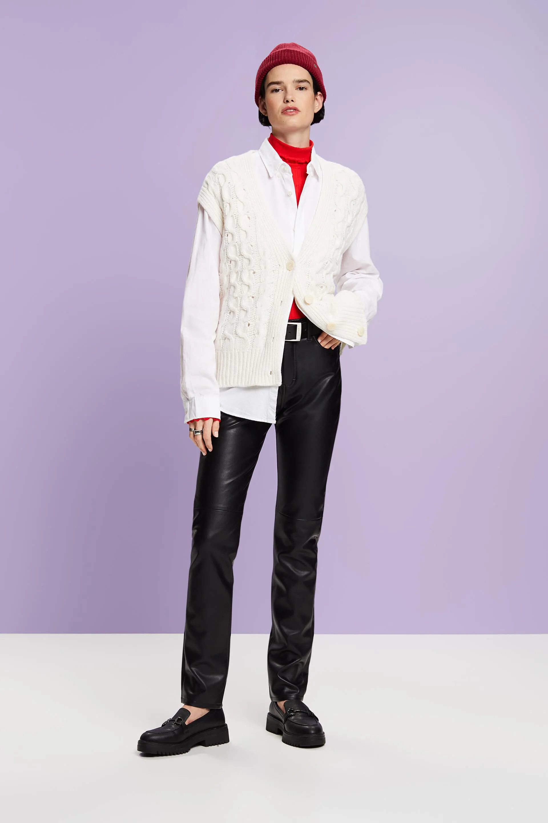 Pantaloni slim a vita alta in ecopelle