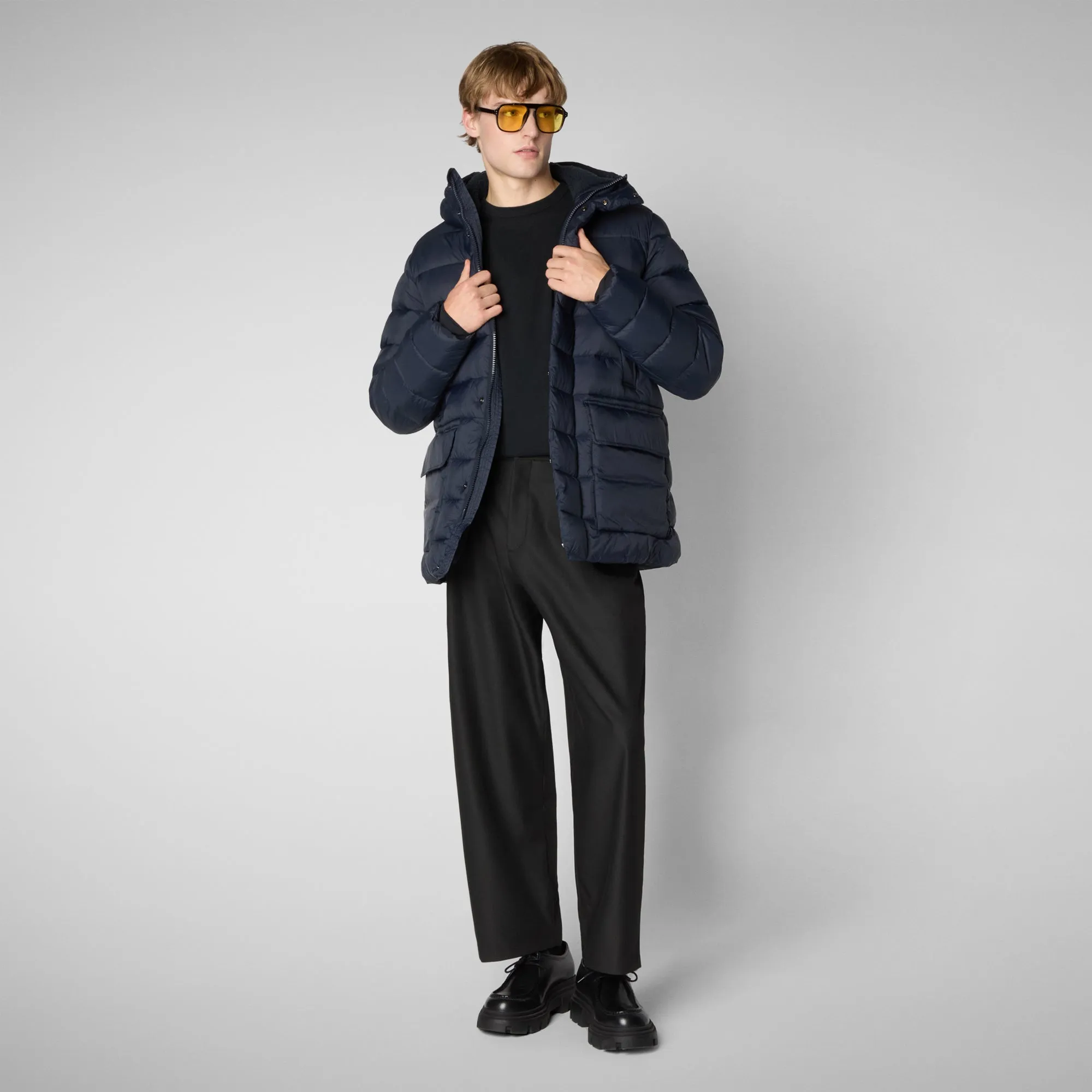 PIUMINO ANIMAL FREE CON CAPPUCCIO UOMO LYLE BLU NERO