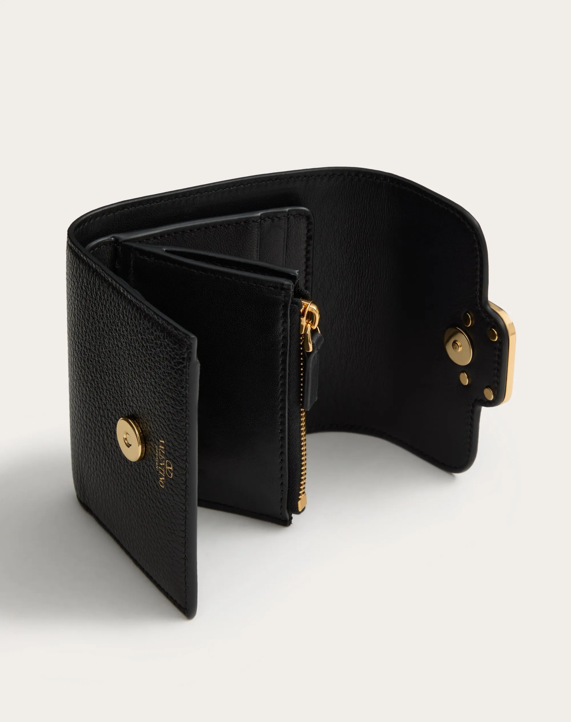 PORTAFOGLIO COMPATTO LEATHER VLOGO IN VITELLO GRANATO