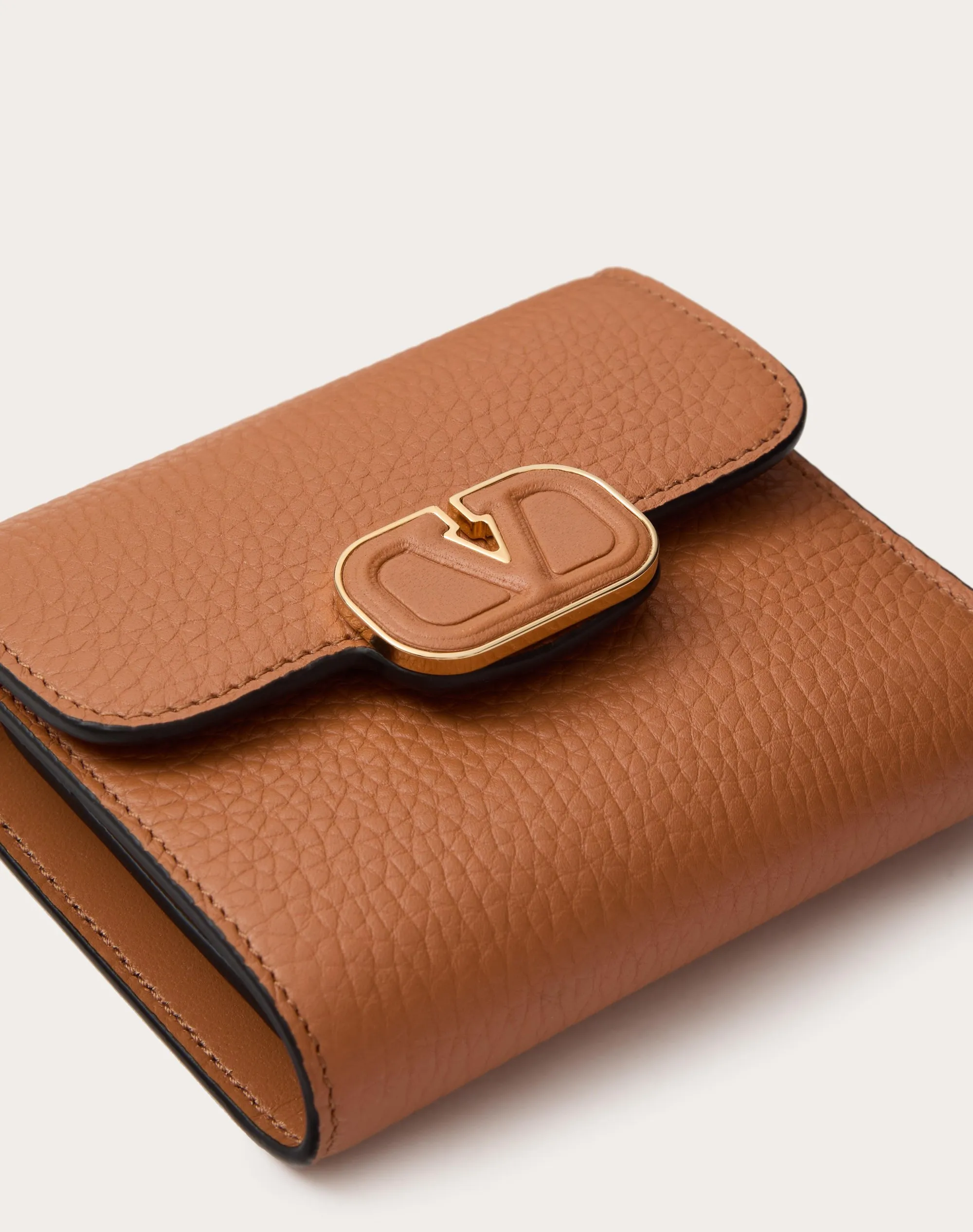 PORTAFOGLIO COMPATTO LEATHER VLOGO IN VITELLO GRANATO