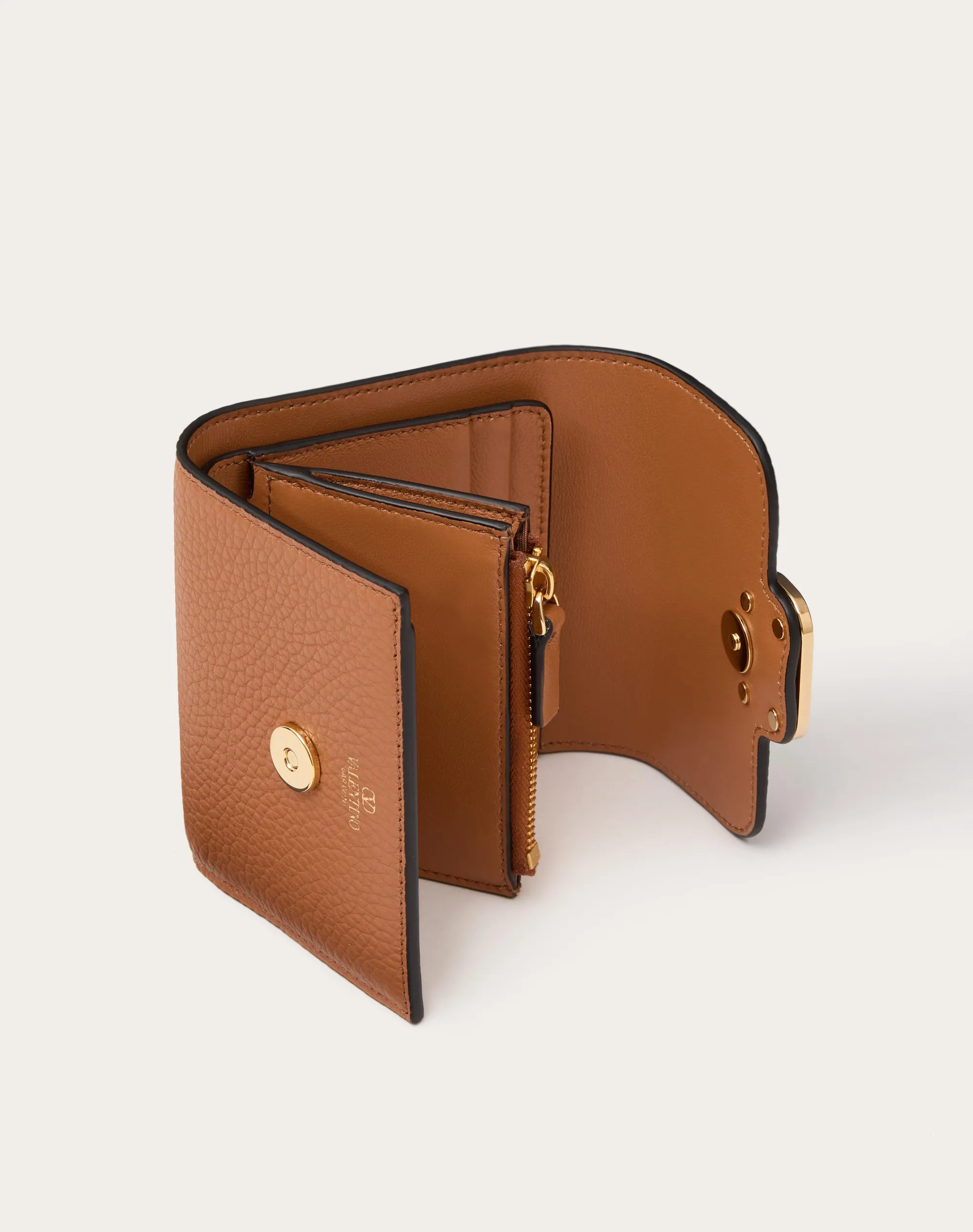 PORTAFOGLIO COMPATTO LEATHER VLOGO IN VITELLO GRANATO