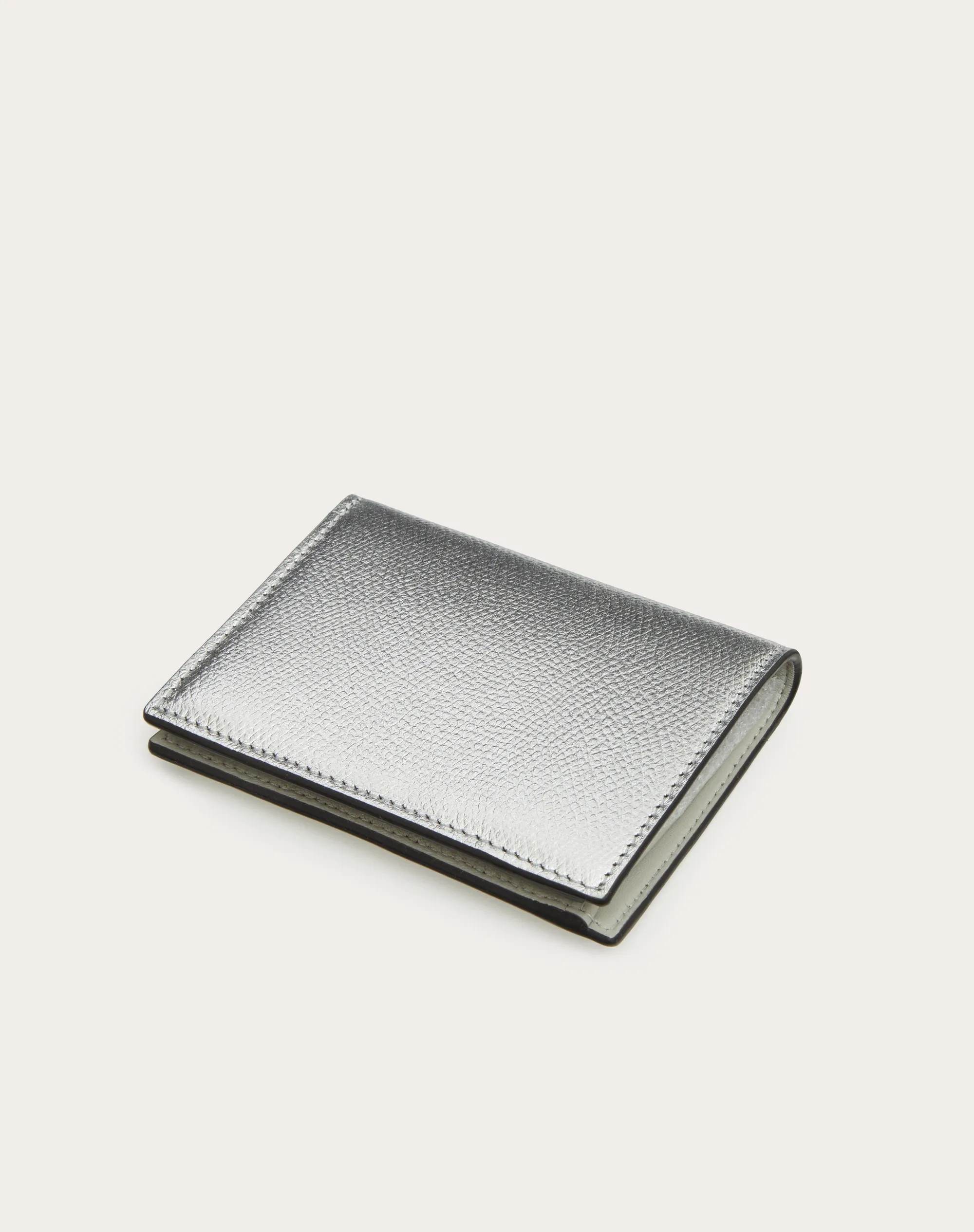 PORTAFOGLIO COMPATTO VLOGO SIGNATURE IN VITELLO GRANATO METALLIZZATO