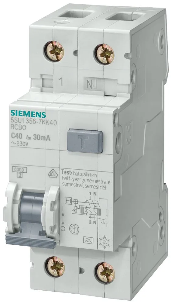 RCBO Siemens 5SU1656-7KK40, 2P, 40A, sensibilità 300mA
