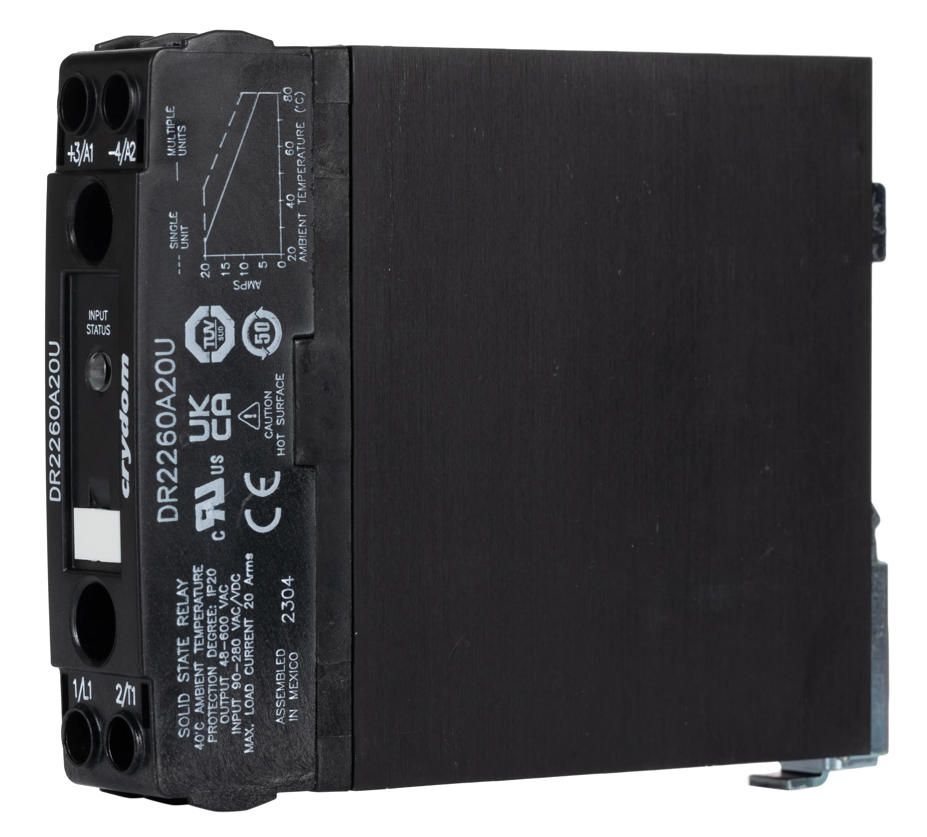 Relè a stato solido DR2260A20U, Guida DIN, 20 A, 600 V rms, Zero Crossing, SP DR22