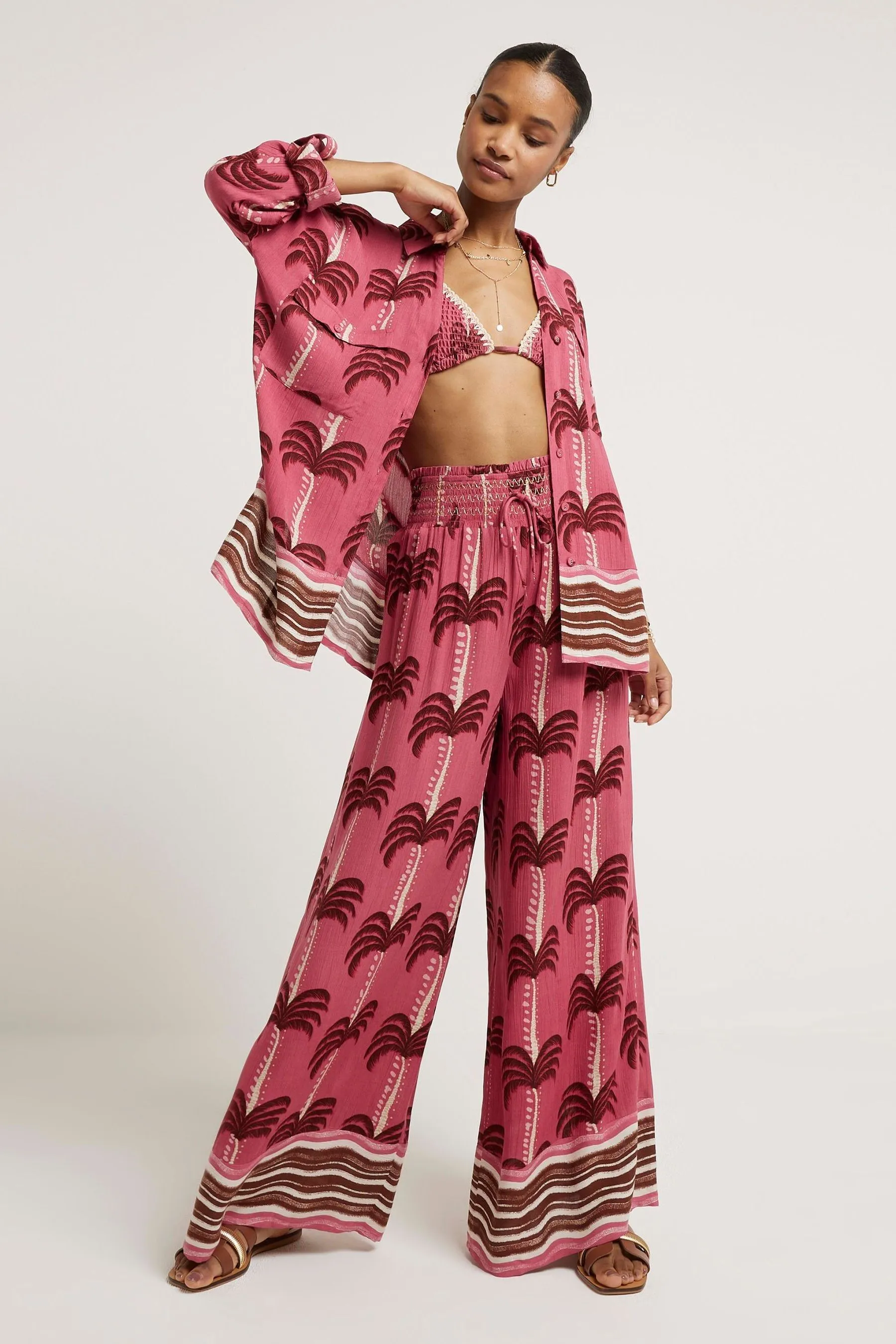 River Island - Camicia da mare oversize Stampa con palme