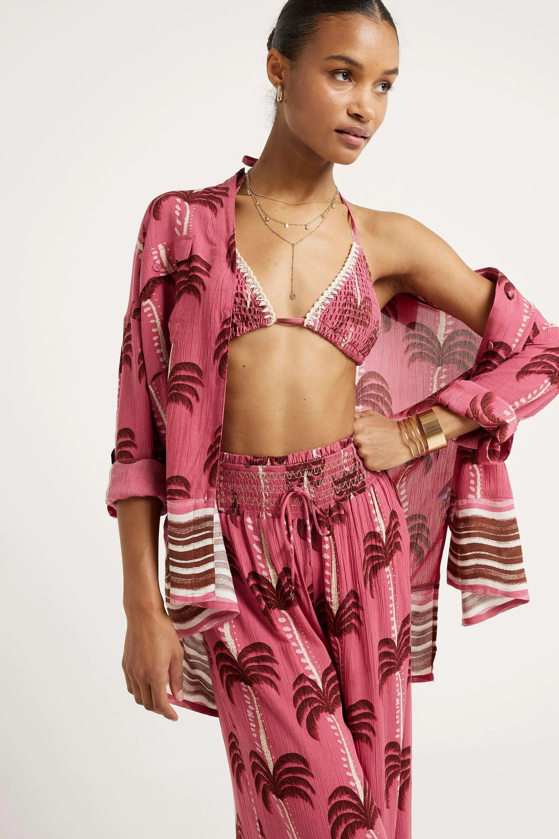 River Island - Camicia da mare oversize Stampa con palme