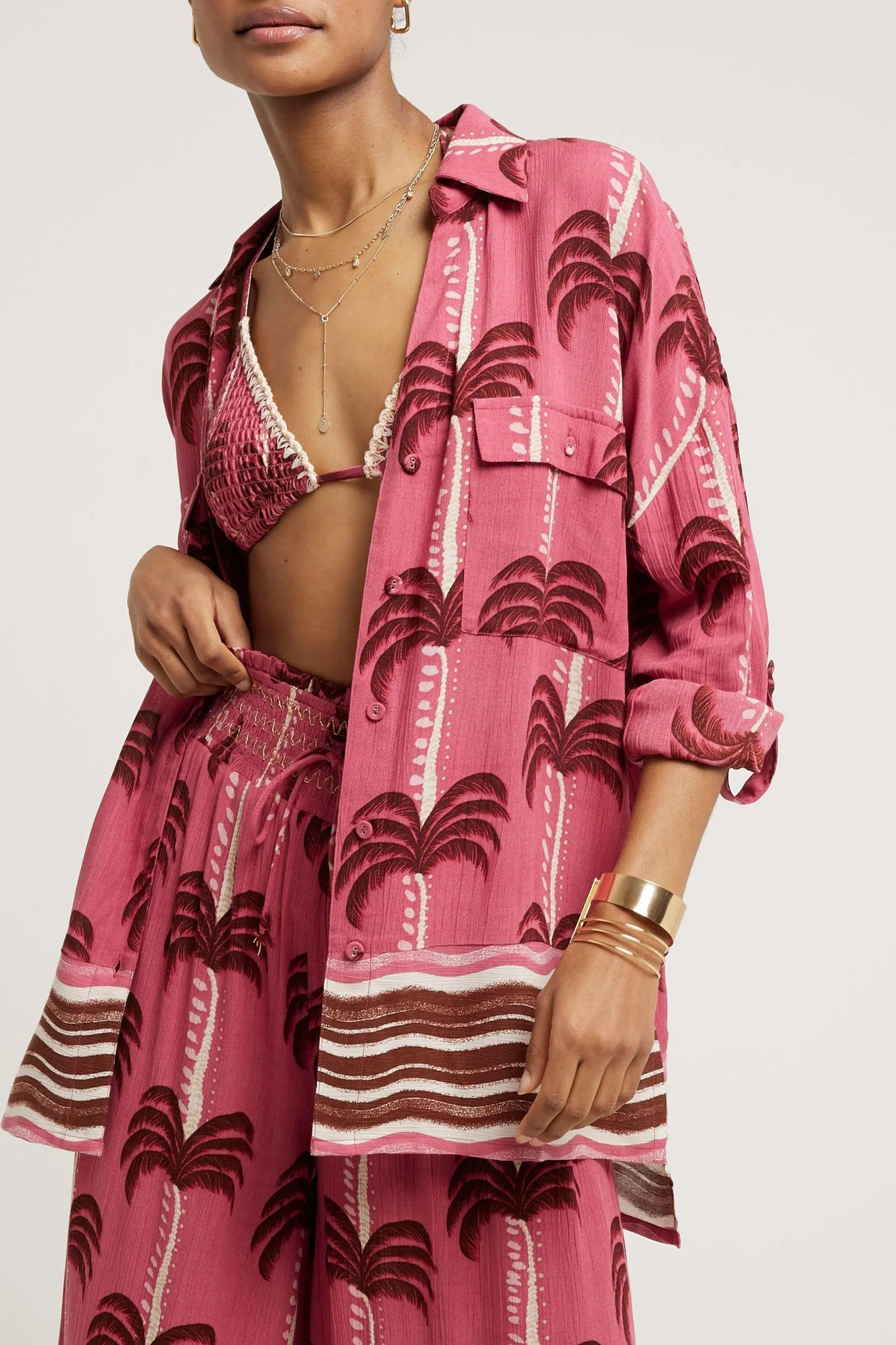River Island - Camicia da mare oversize Stampa con palme